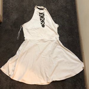 Express white halter backless dress mini